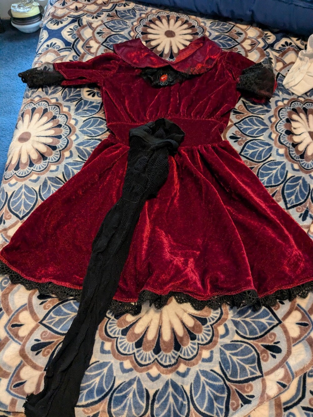 Kids Velvet Vampire Dress Costume With fish Nets